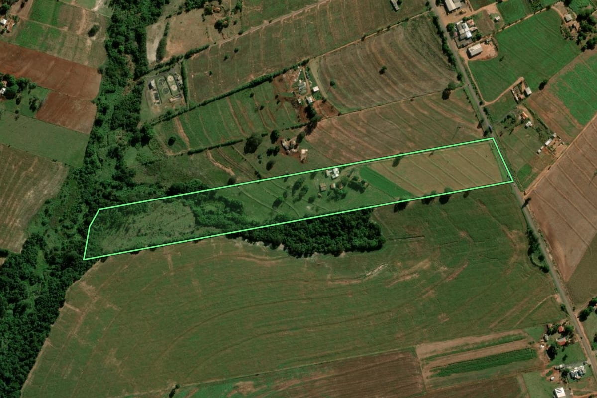 Imagem de satélite do imóvel rural em Terra Roxa (PR), com o contorno declarado no CAR desenhado por cima.