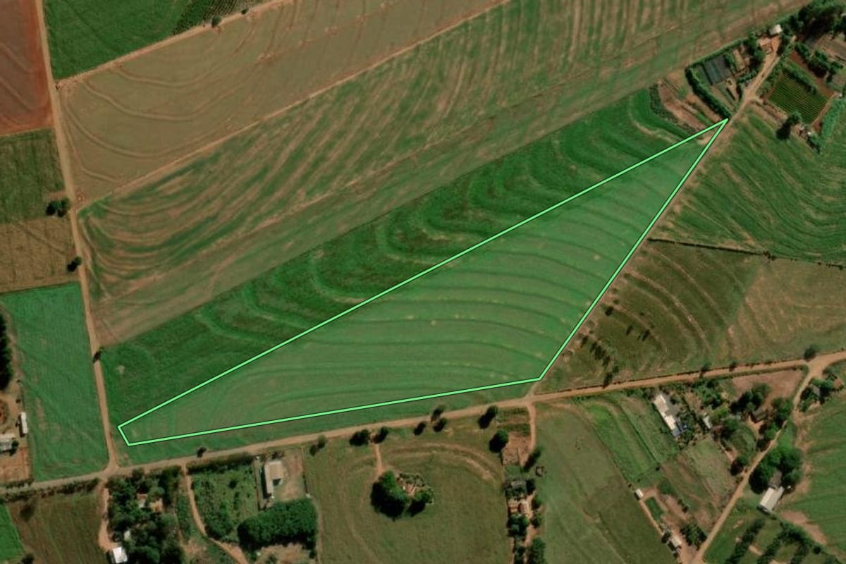 Imagem de satélite do imóvel rural em Terra Roxa (PR), com o contorno declarado no CAR desenhado por cima.