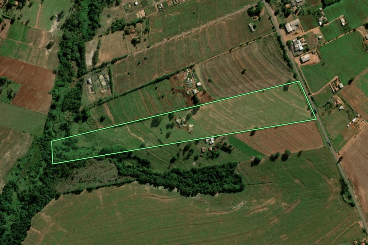 Imagem de satélite do imóvel rural em Terra Roxa (PR), com o contorno declarado no CAR desenhado por cima.