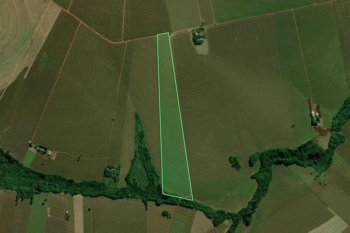 Imagem de satélite do imóvel rural em Terra Roxa (PR), com o contorno declarado no CAR desenhado por cima.