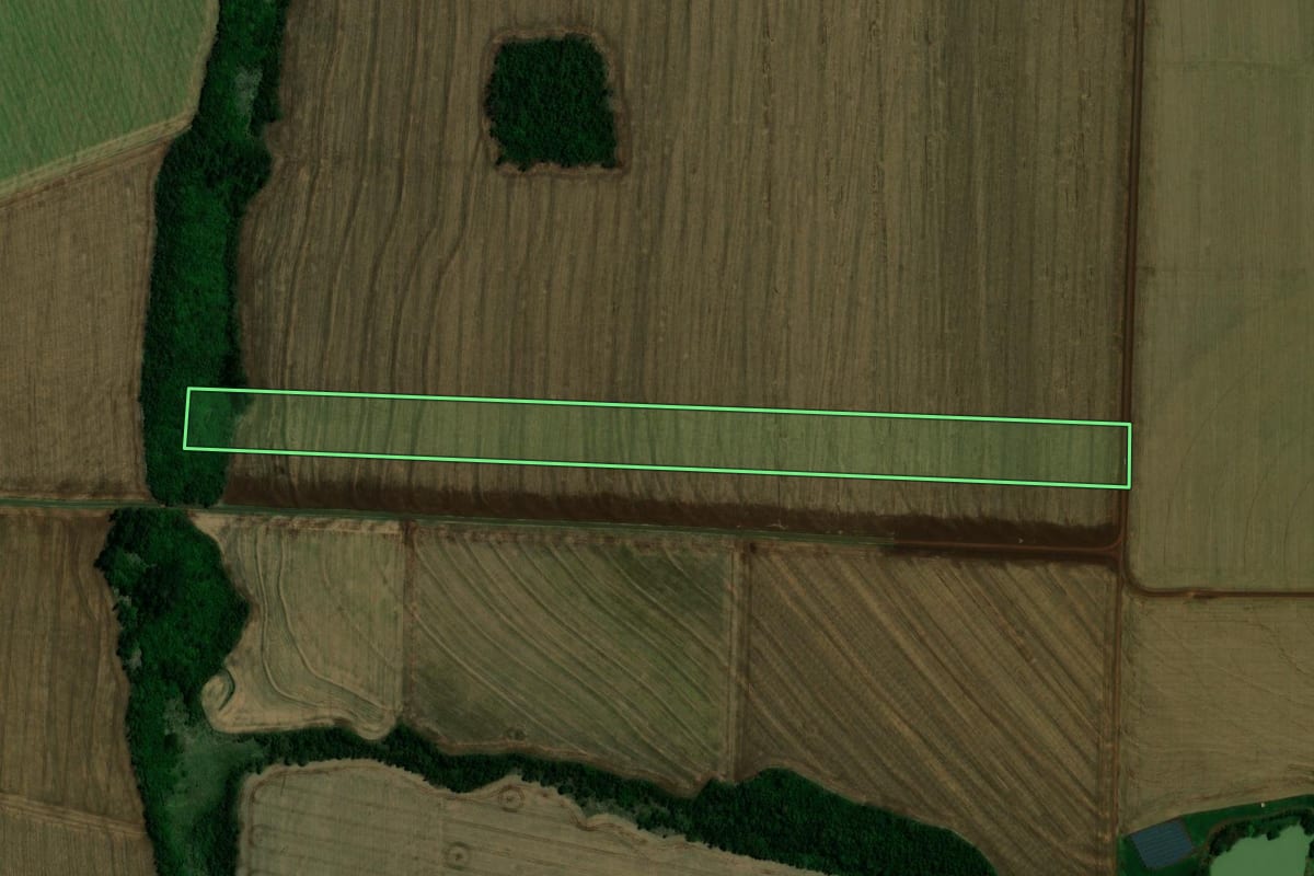 Imagem de satélite do imóvel rural em Terra Roxa (PR), com o contorno declarado no CAR desenhado por cima.