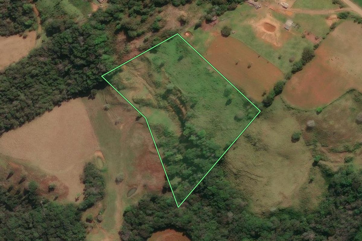 Imagem de satélite do imóvel rural em Tibagi (PR), com o contorno declarado no CAR desenhado por cima.