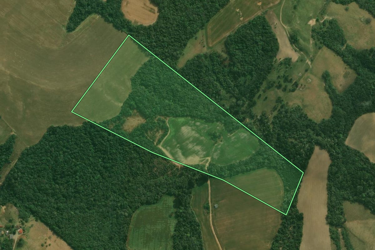 Imagem de satélite do imóvel rural em Tibagi (PR), com o contorno declarado no CAR desenhado por cima.
