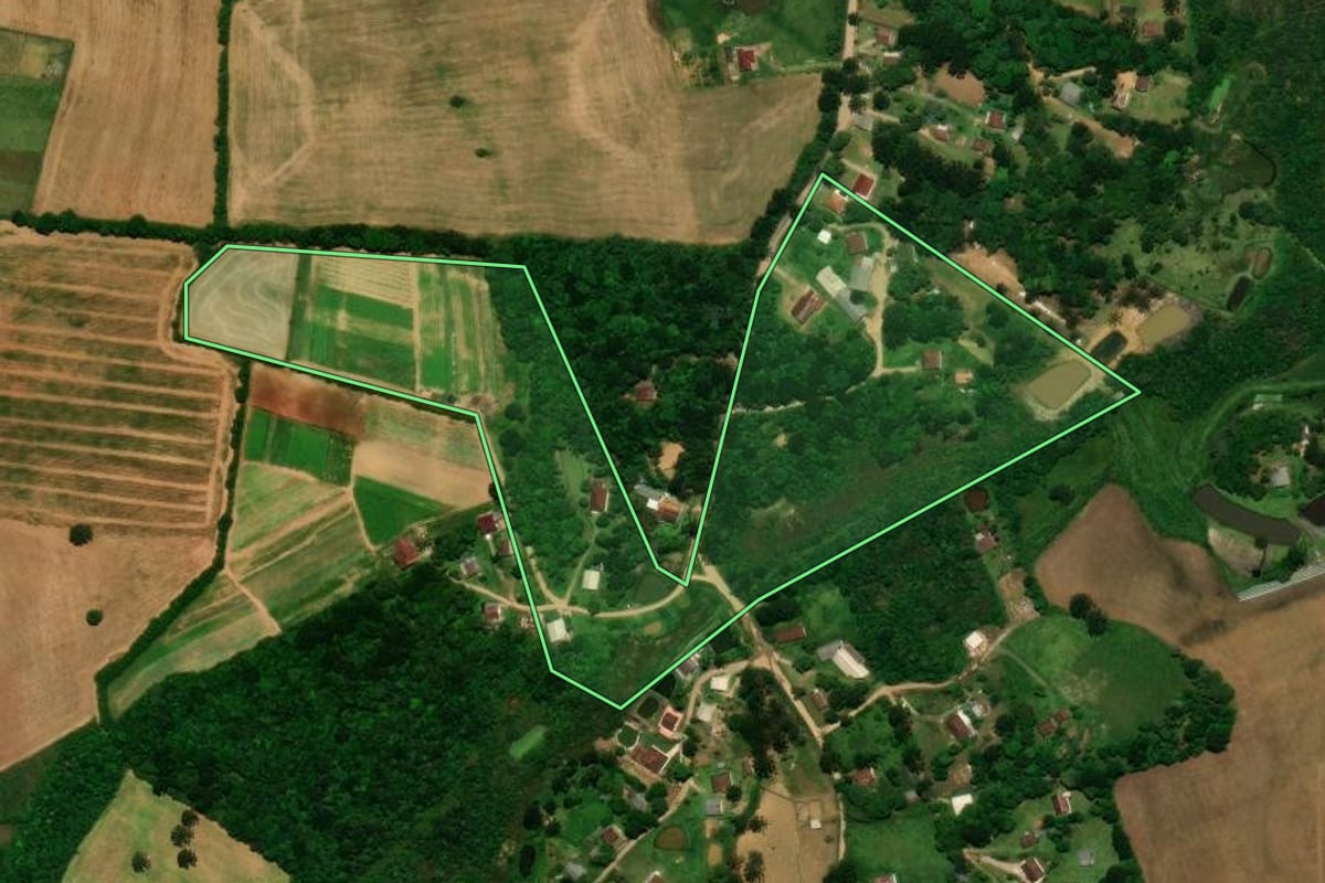 Imagem de satélite do imóvel rural em Tijucas do Sul (PR), com o contorno declarado no CAR desenhado por cima.