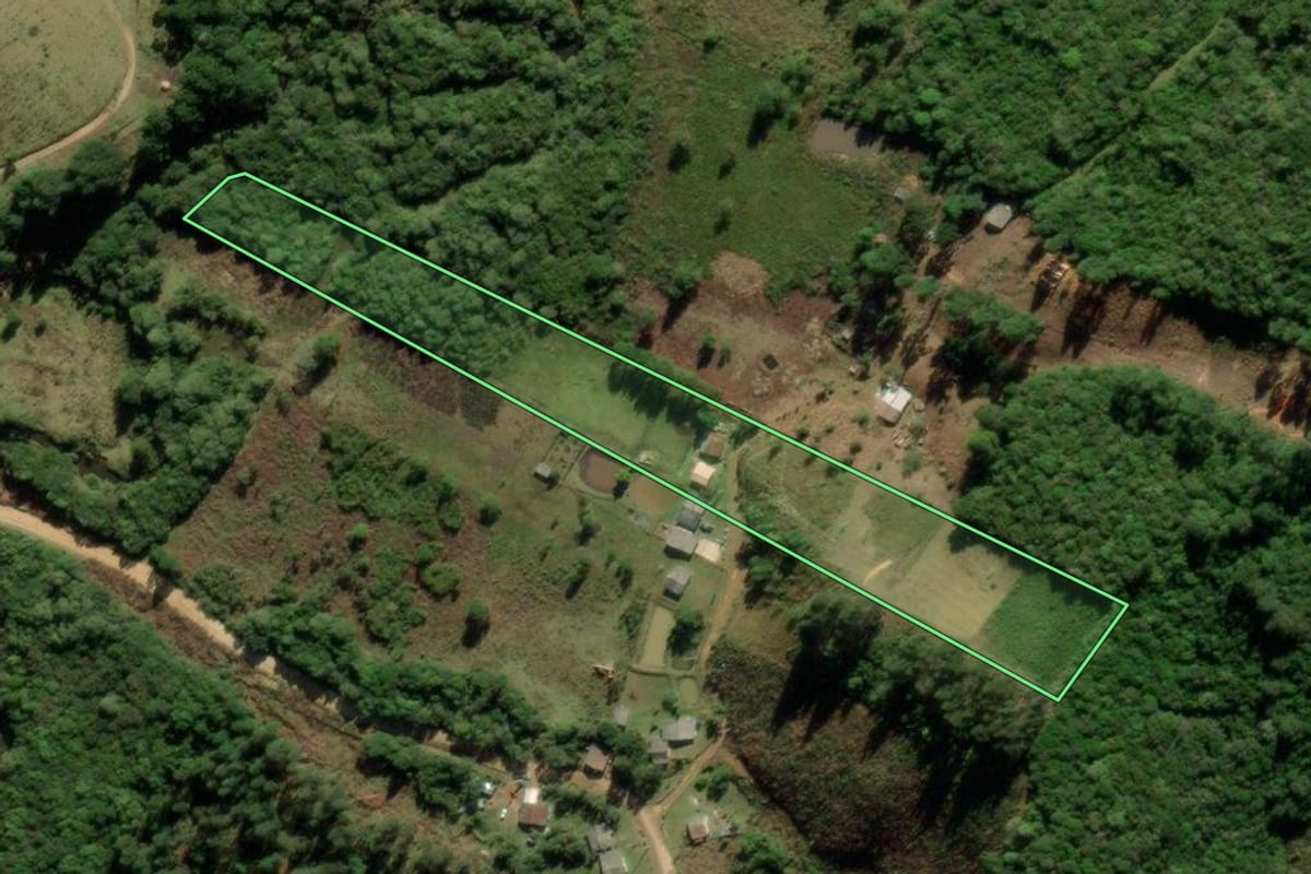 Imagem de satélite do imóvel rural em Tijucas do Sul (PR), com o contorno declarado no CAR desenhado por cima.