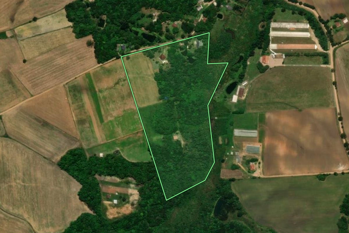 Imagem de satélite do imóvel rural em Tijucas do Sul (PR), com o contorno declarado no CAR desenhado por cima.