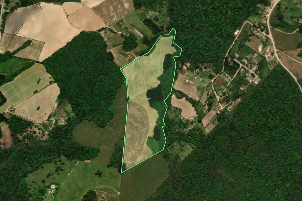 Imagem de satélite do imóvel rural em Tijucas do Sul (PR), com o contorno declarado no CAR desenhado por cima.