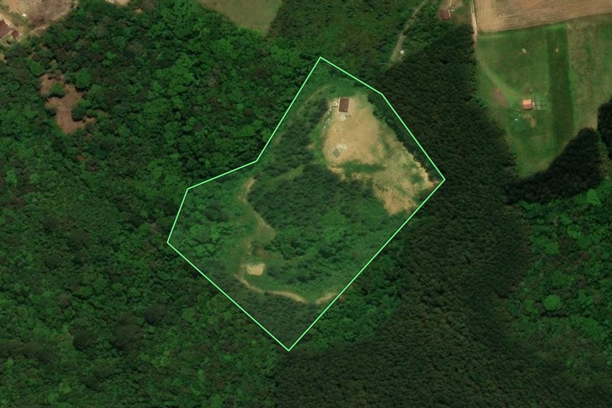 Imagem de satélite do imóvel rural em Tijucas do Sul (PR), com o contorno declarado no CAR desenhado por cima.