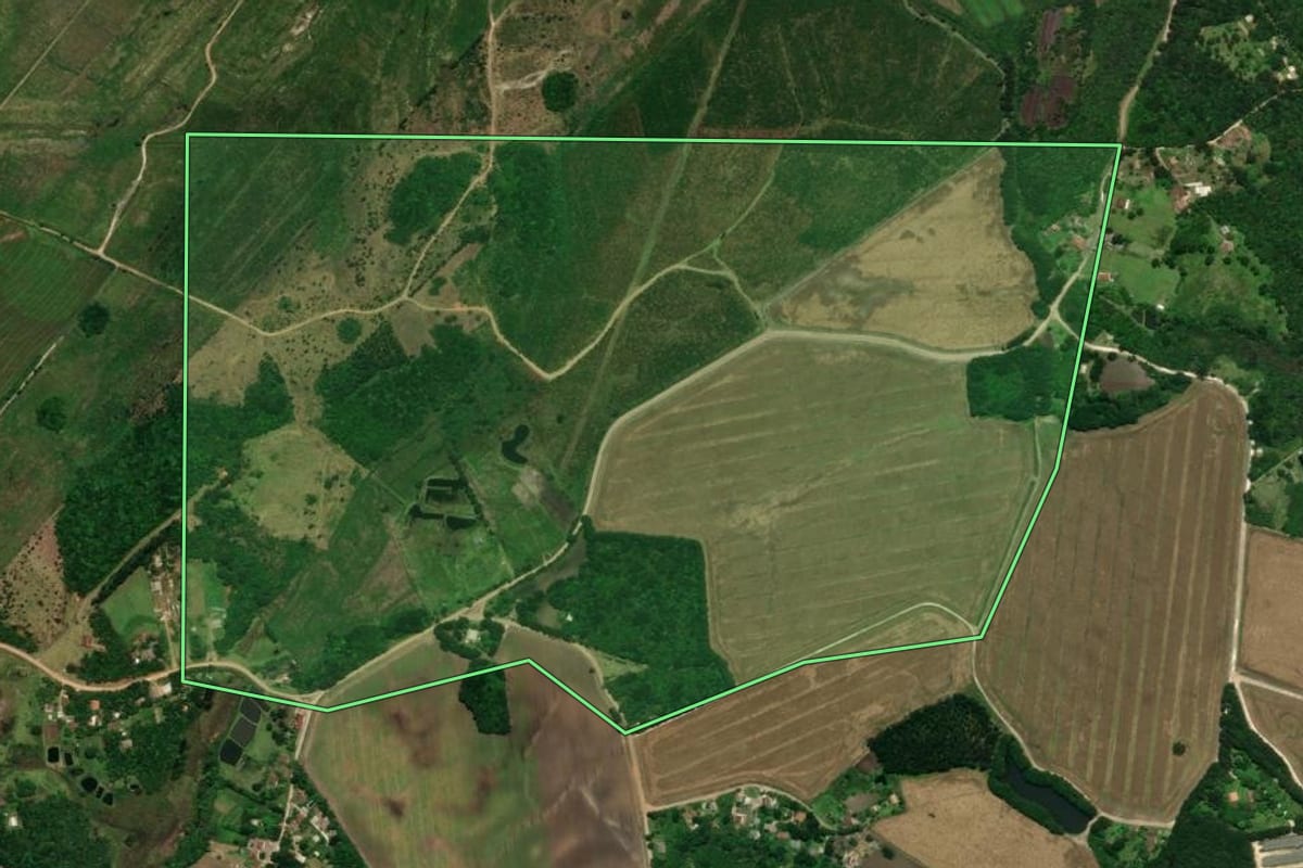Imagem de satélite do imóvel rural em Tijucas do Sul (PR), com o contorno declarado no CAR desenhado por cima.