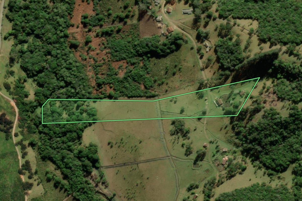 Imagem de satélite do imóvel rural em Tijucas do Sul (PR), com o contorno declarado no CAR desenhado por cima.