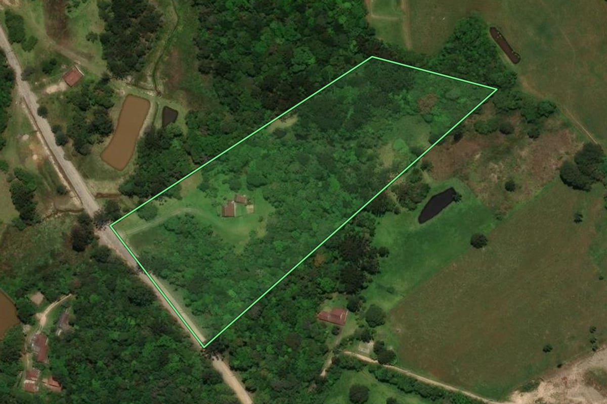 Imagem de satélite do imóvel rural em Tijucas do Sul (PR), com o contorno declarado no CAR desenhado por cima.