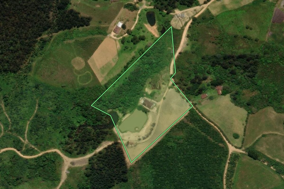 Imagem de satélite do imóvel rural em Tijucas do Sul (PR), com o contorno declarado no CAR desenhado por cima.
