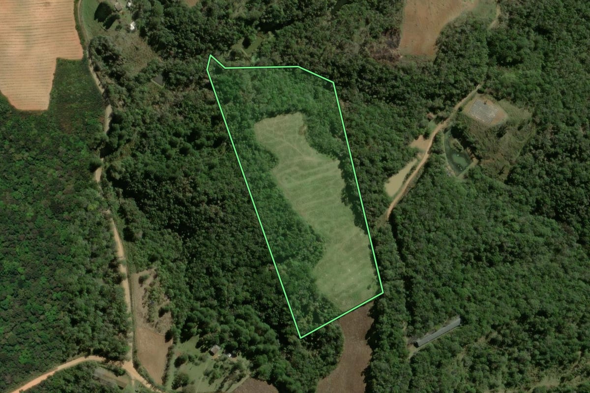 Imagem de satélite do imóvel rural em Tijucas do Sul (PR), com o contorno declarado no CAR desenhado por cima.