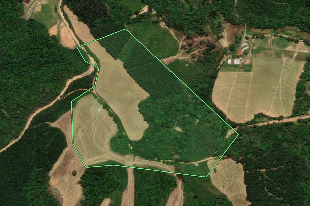 Imagem de satélite do imóvel rural em Tijucas do Sul (PR), com o contorno declarado no CAR desenhado por cima.