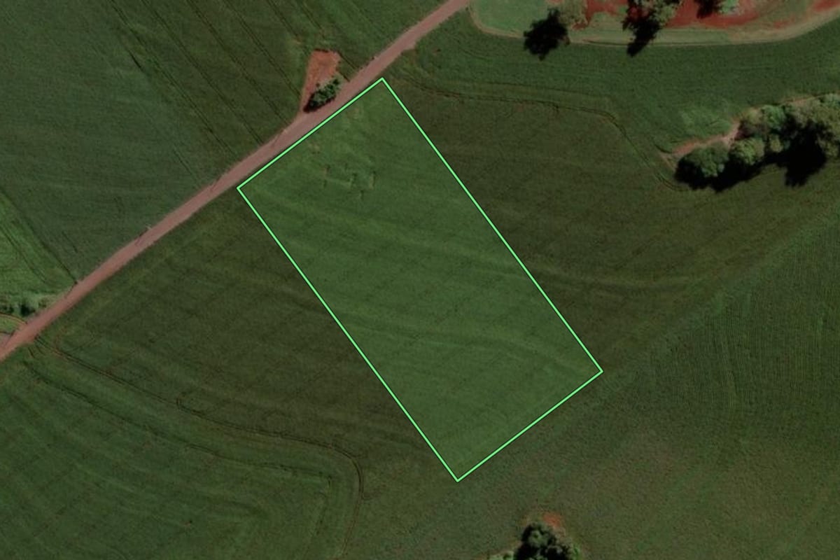 Imagem de satélite do imóvel rural em Toledo (PR), com o contorno declarado no CAR desenhado por cima.