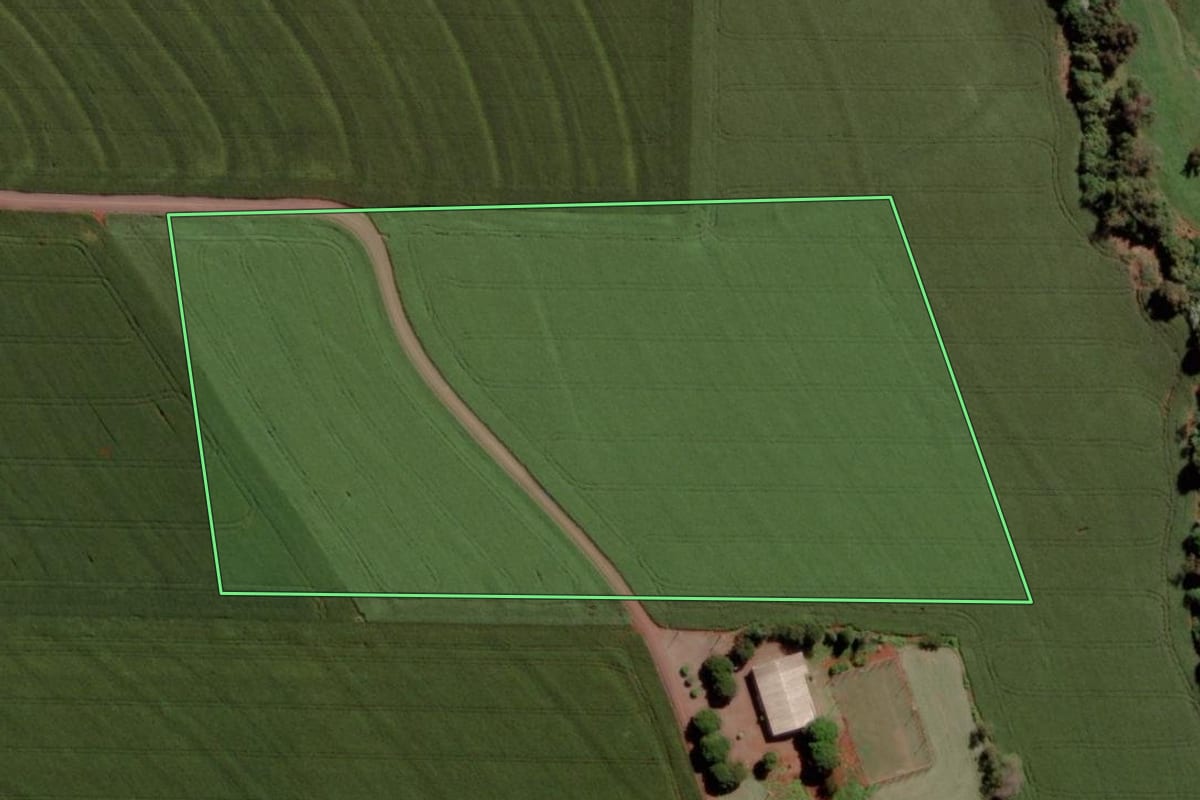 Imagem de satélite do imóvel rural em Toledo (PR), com o contorno declarado no CAR desenhado por cima.