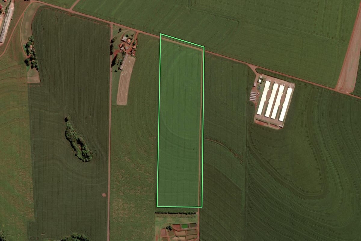 Imagem de satélite do imóvel rural em Toledo (PR), com o contorno declarado no CAR desenhado por cima.