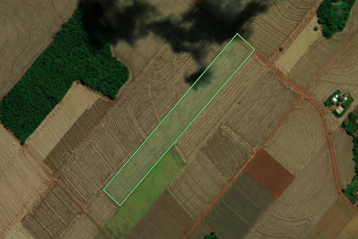 Imagem de satélite do imóvel rural em Toledo (PR), com o contorno declarado no CAR desenhado por cima.