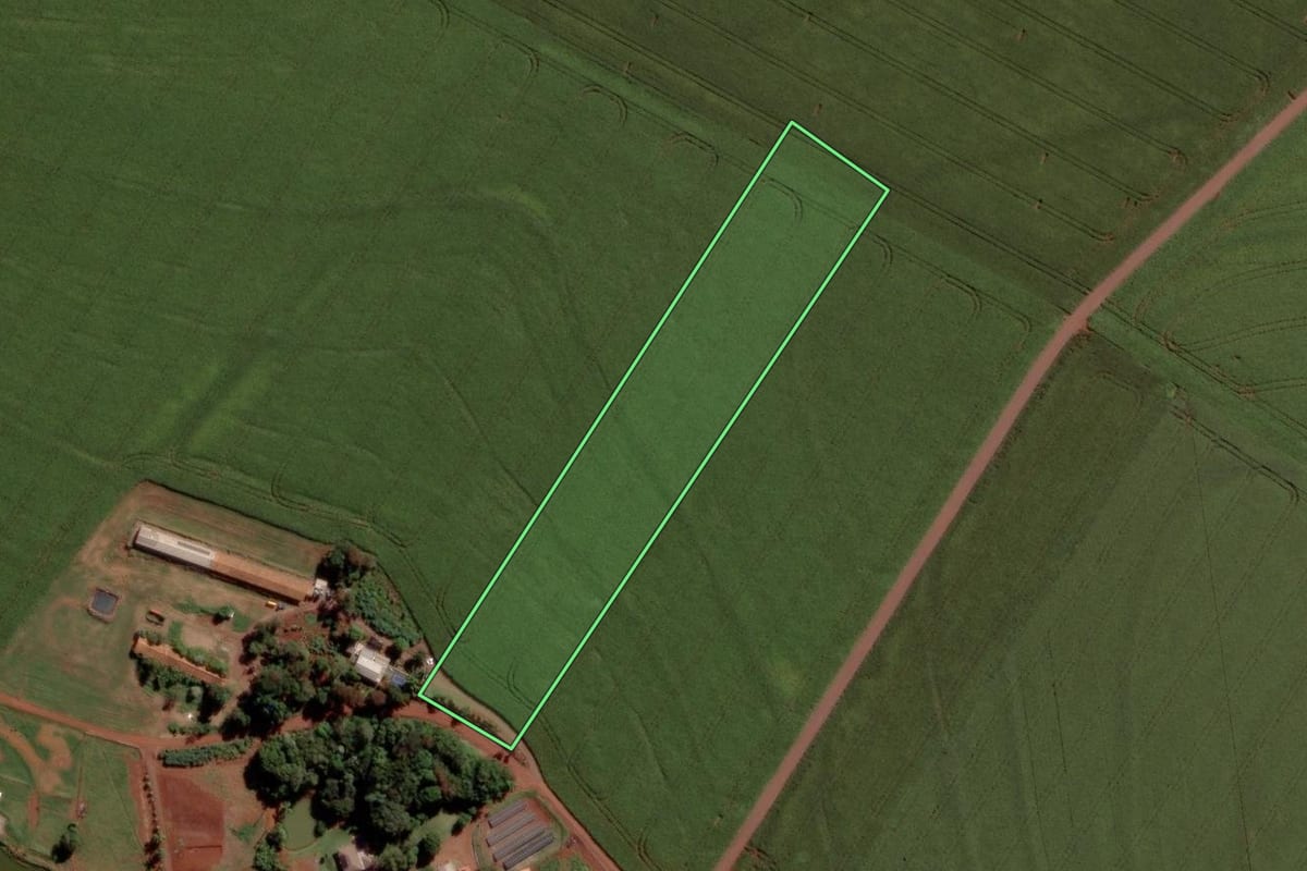 Imagem de satélite do imóvel rural em Toledo (PR), com o contorno declarado no CAR desenhado por cima.