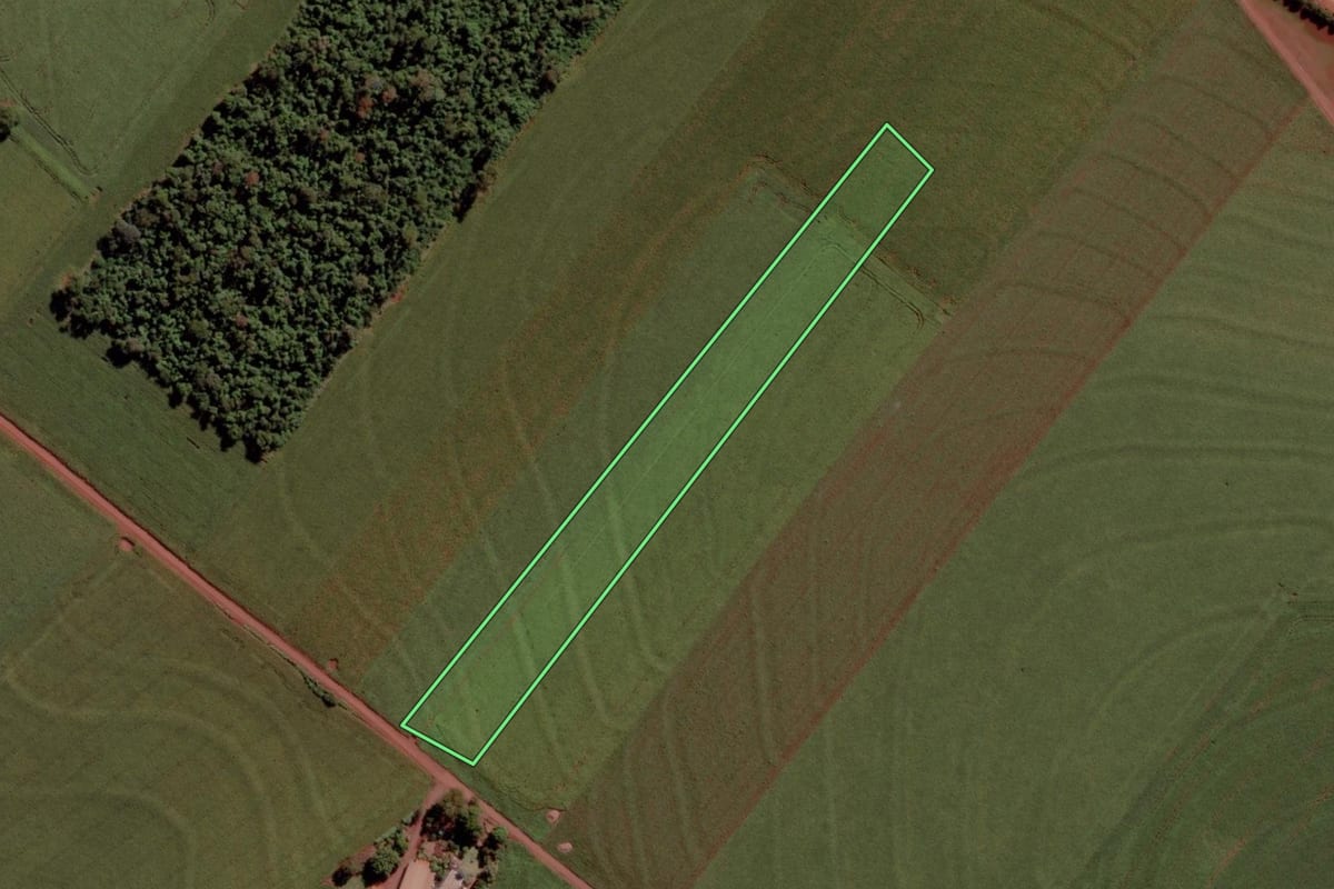 Imagem de satélite do imóvel rural em Toledo (PR), com o contorno declarado no CAR desenhado por cima.