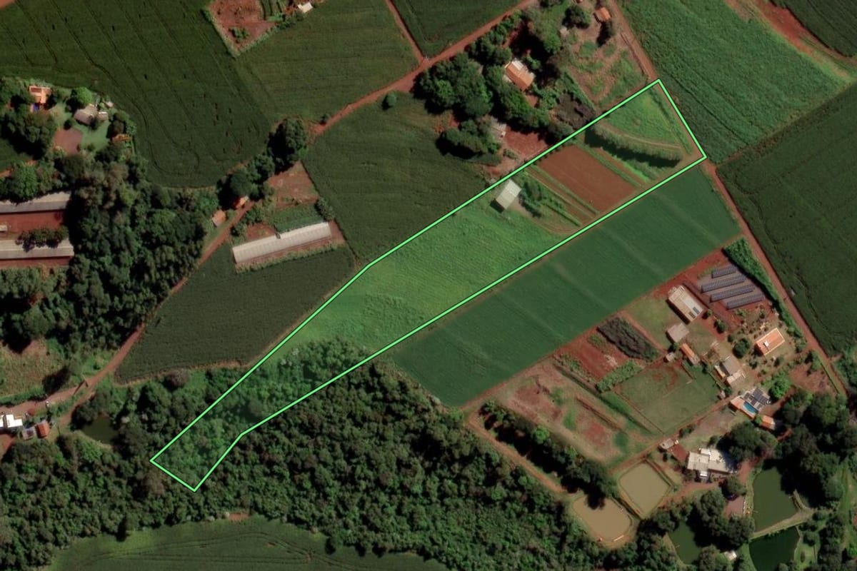 Imagem de satélite do imóvel rural em Toledo (PR), com o contorno declarado no CAR desenhado por cima.