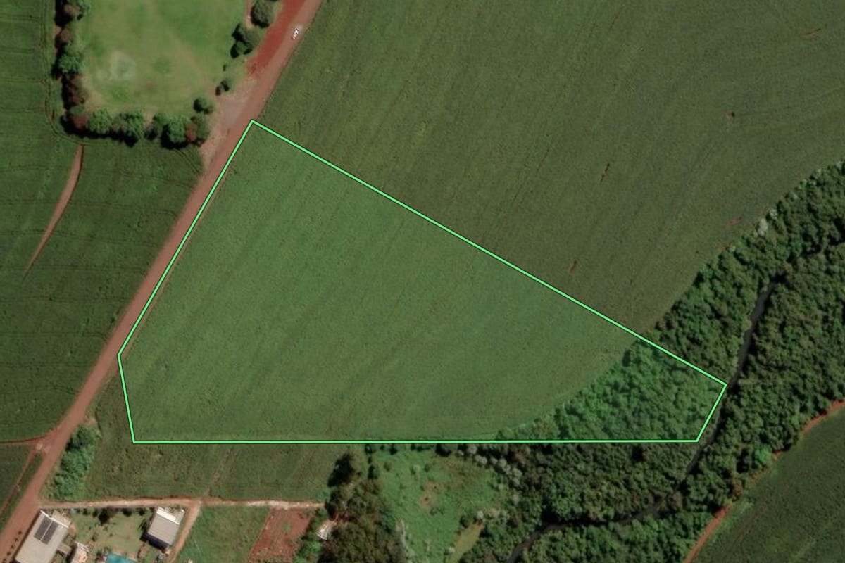 Imagem de satélite do imóvel rural em Toledo (PR), com o contorno declarado no CAR desenhado por cima.