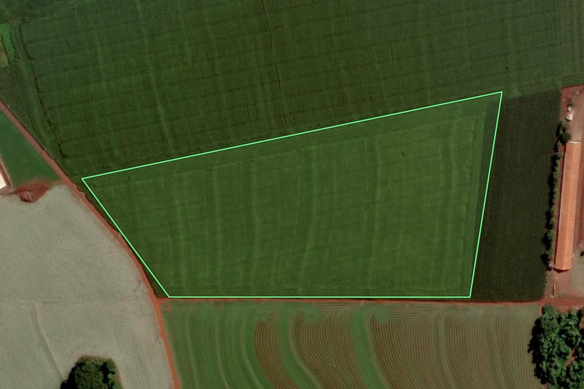 Imagem de satélite do imóvel rural em Toledo (PR), com o contorno declarado no CAR desenhado por cima.