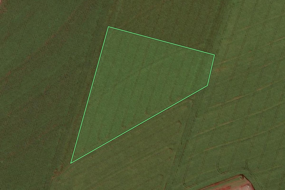 Imagem de satélite do imóvel rural em Toledo (PR), com o contorno declarado no CAR desenhado por cima.