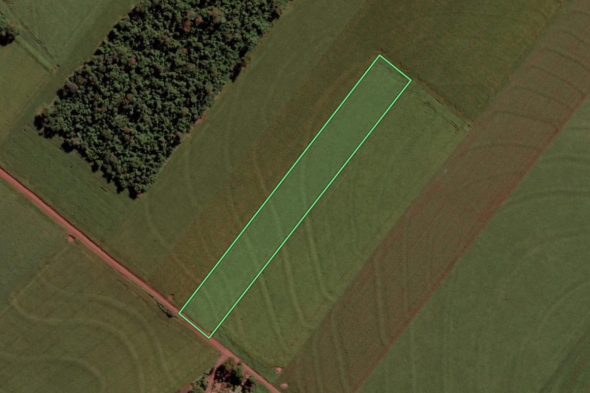 Imagem de satélite do imóvel rural em Toledo (PR), com o contorno declarado no CAR desenhado por cima.