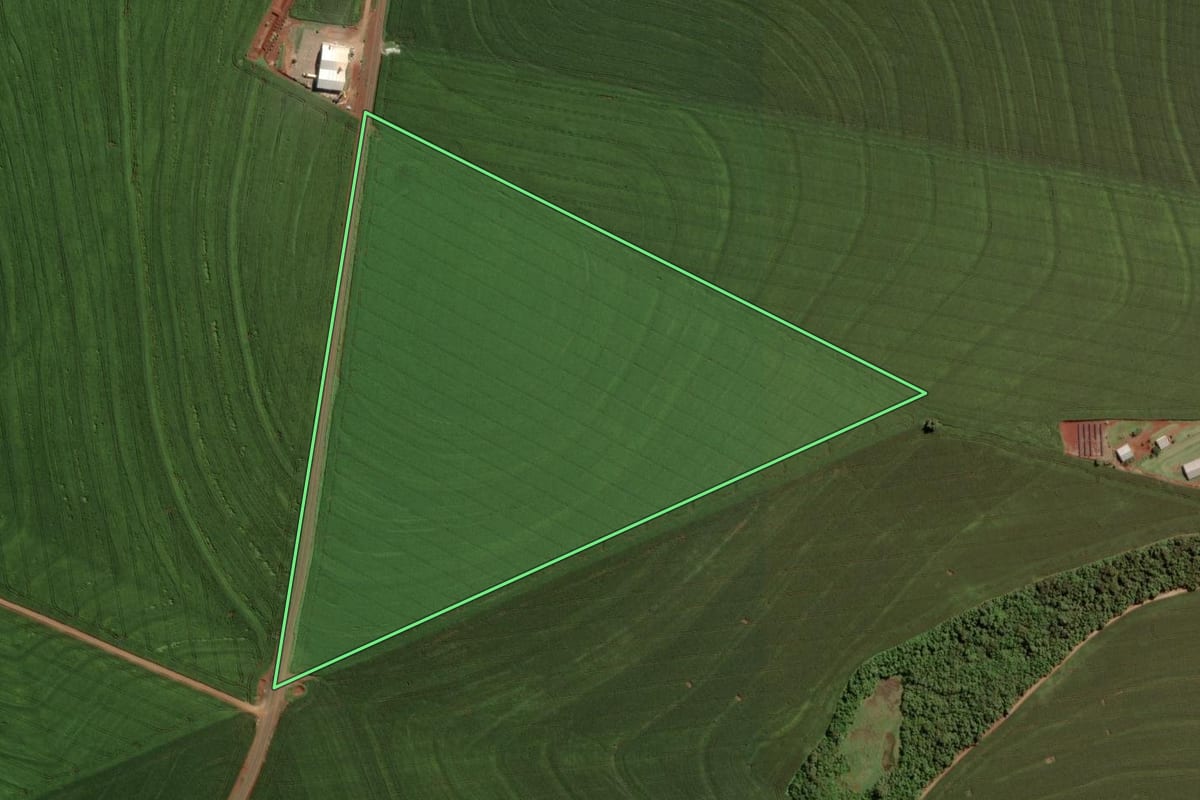 Imagem de satélite do imóvel rural em Toledo (PR), com o contorno declarado no CAR desenhado por cima.