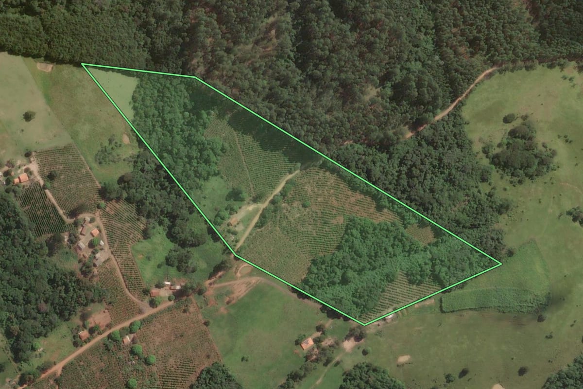 Imagem de satélite do imóvel rural em Tomazina (PR), com o contorno declarado no CAR desenhado por cima.