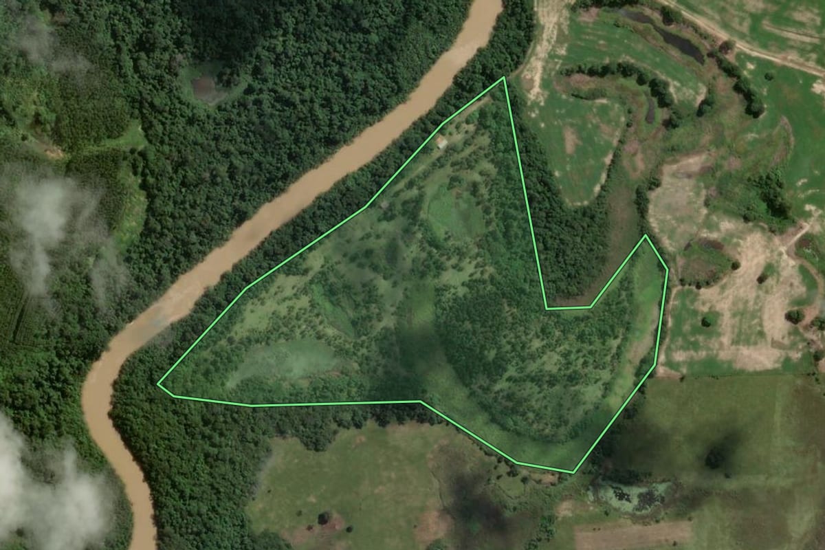 Imagem de satélite do imóvel rural em Tomazina (PR), com o contorno declarado no CAR desenhado por cima.