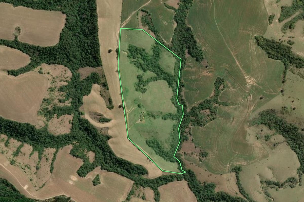 Imagem de satélite do imóvel rural em Tomazina (PR), com o contorno declarado no CAR desenhado por cima.