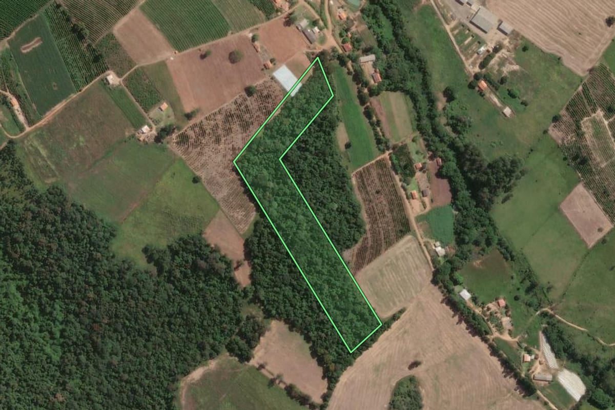 Imagem de satélite do imóvel rural em Tomazina (PR), com o contorno declarado no CAR desenhado por cima.
