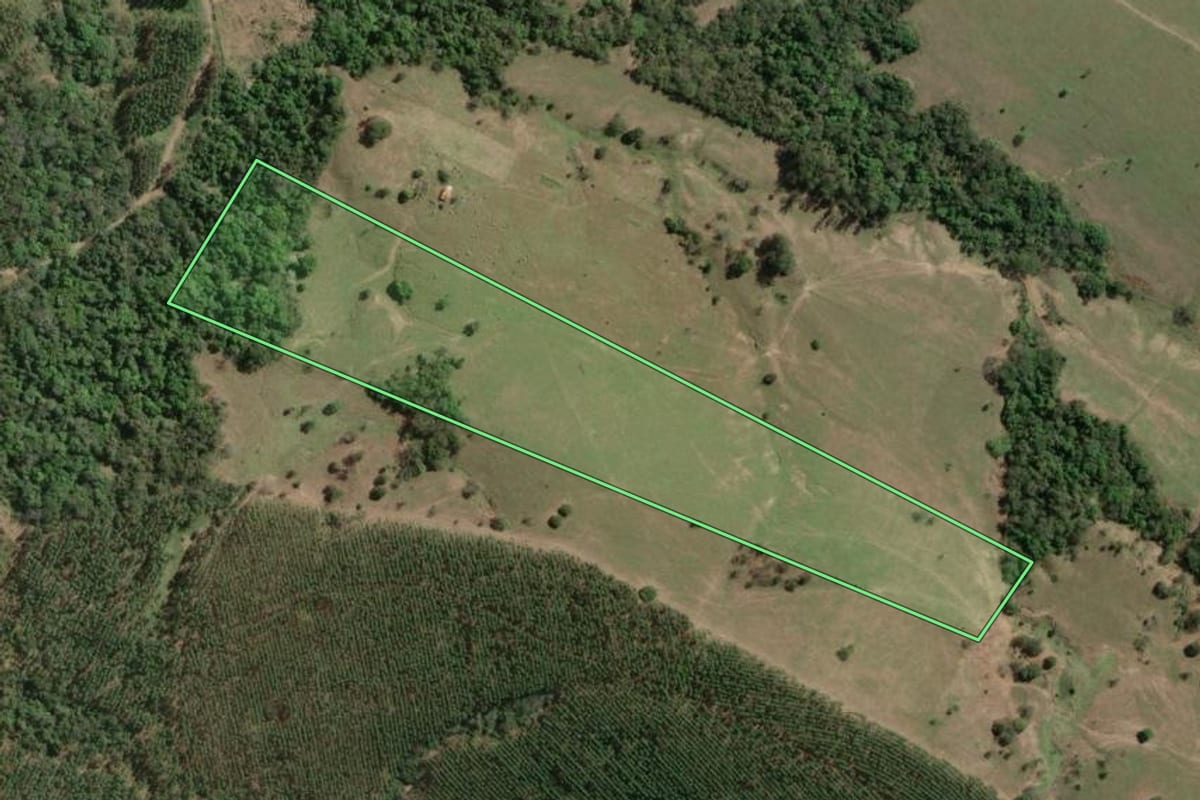 Imagem de satélite do imóvel rural em Tomazina (PR), com o contorno declarado no CAR desenhado por cima.