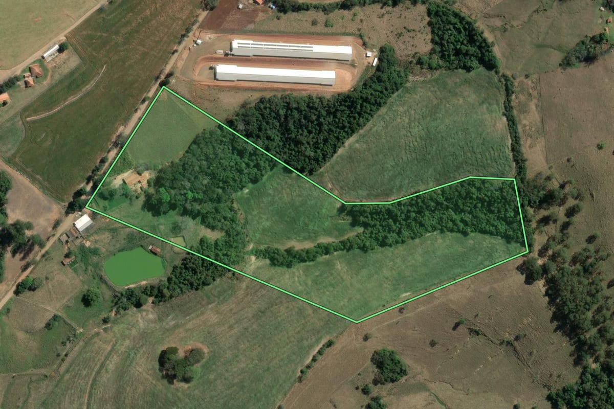 Imagem de satélite do imóvel rural em Tomazina (PR), com o contorno declarado no CAR desenhado por cima.