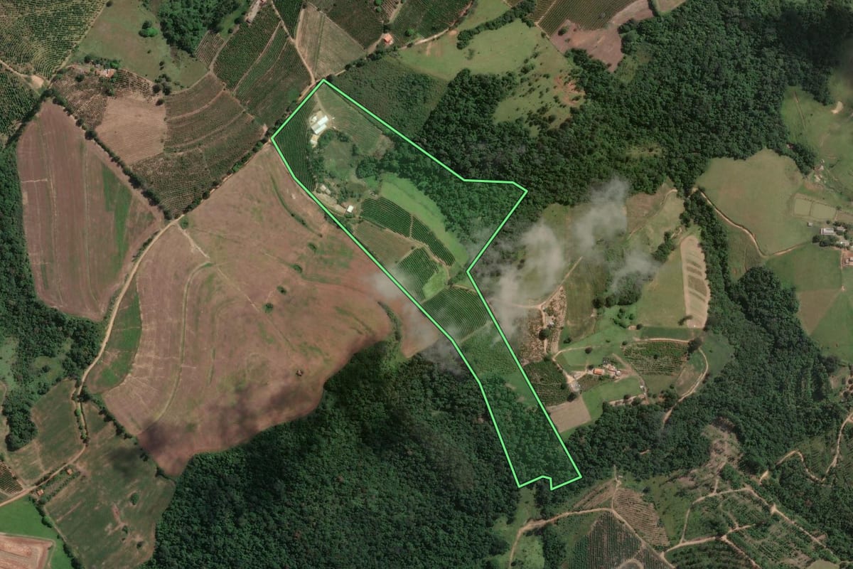 Imagem de satélite do imóvel rural em Tomazina (PR), com o contorno declarado no CAR desenhado por cima.