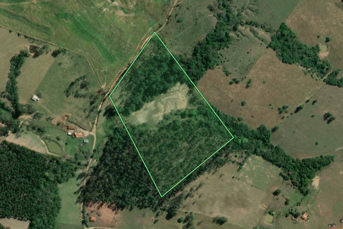 Imagem de satélite do imóvel rural em Tomazina (PR), com o contorno declarado no CAR desenhado por cima.