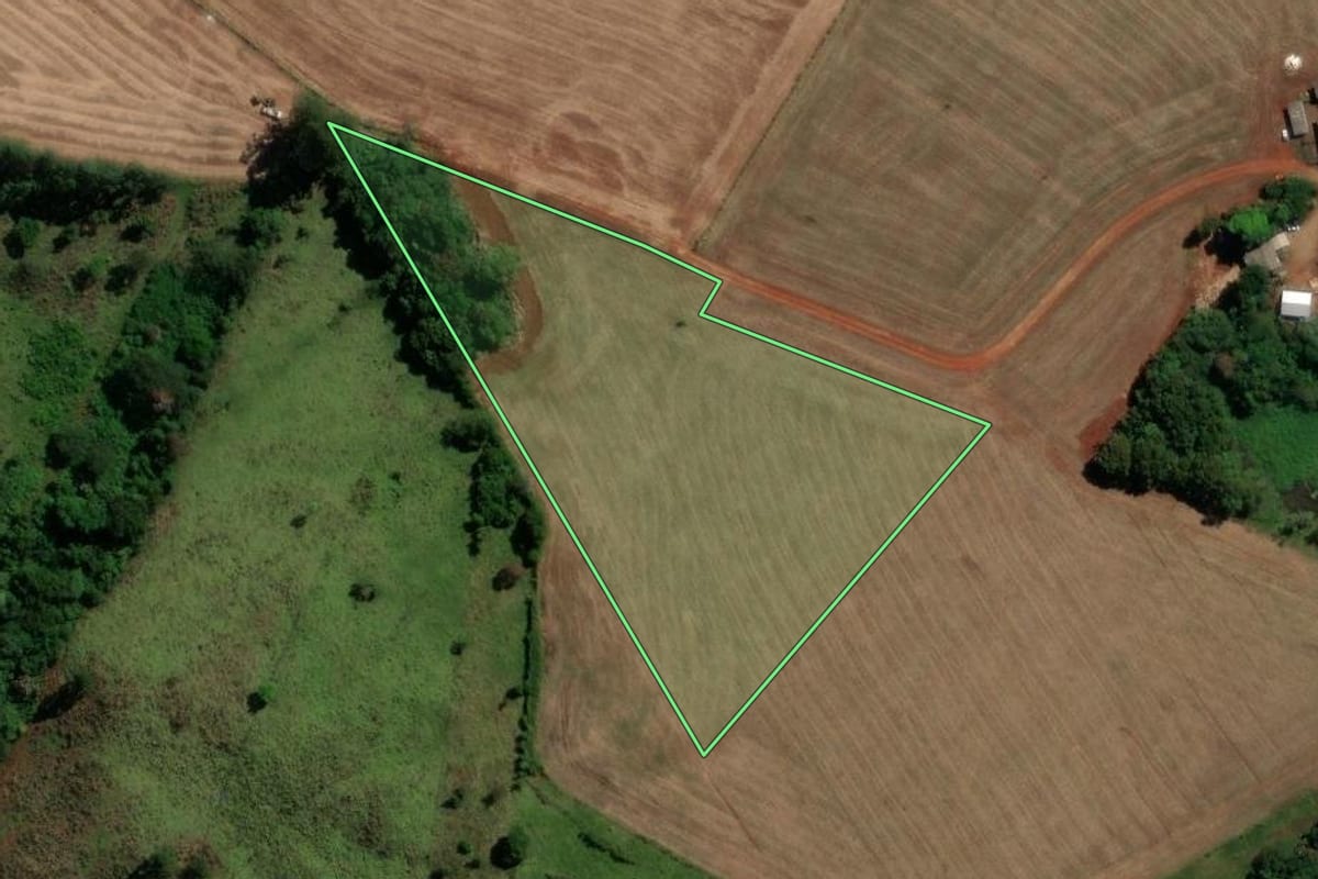 Imagem de satélite do imóvel rural em Três Barras do Paraná (PR), com o contorno declarado no CAR desenhado por cima.