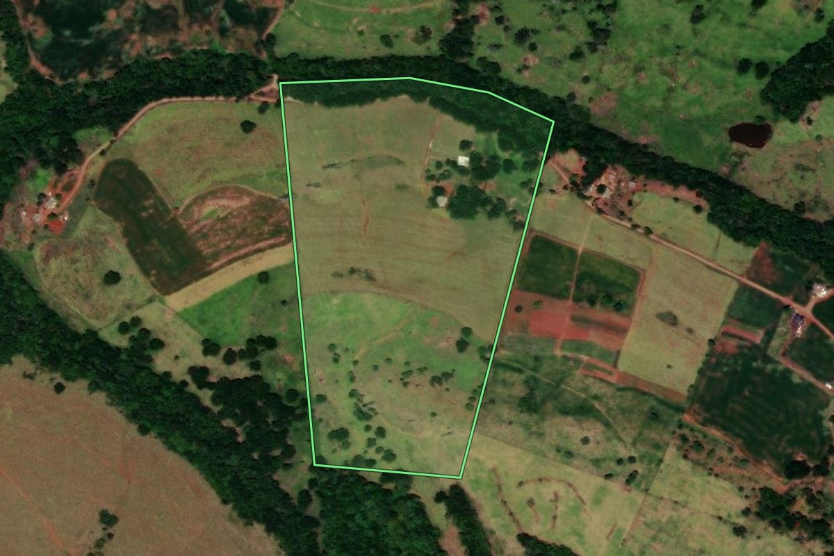Imagem de satélite do imóvel rural em Três Barras do Paraná (PR), com o contorno declarado no CAR desenhado por cima.