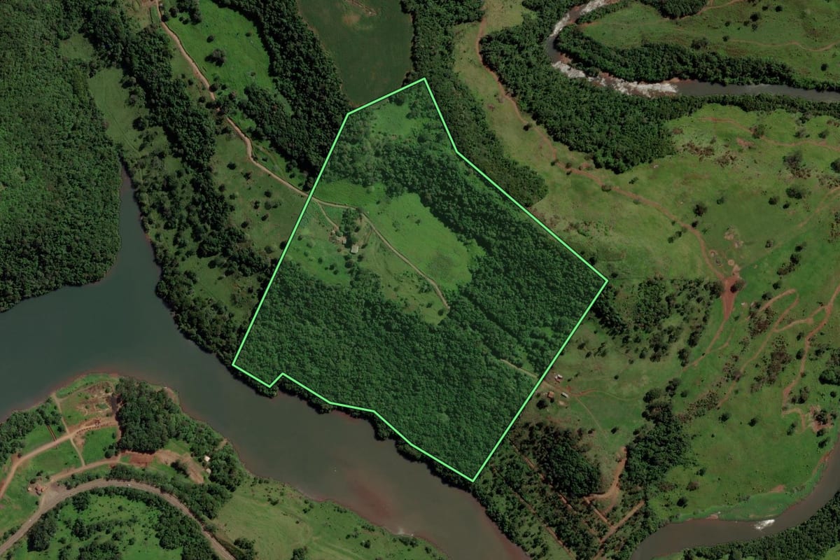 Imagem de satélite do imóvel rural em Três Barras do Paraná (PR), com o contorno declarado no CAR desenhado por cima.