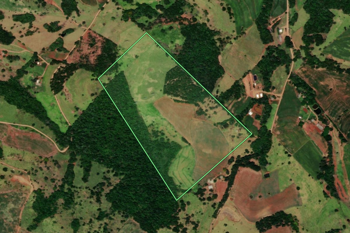 Imagem de satélite do imóvel rural em Três Barras do Paraná (PR), com o contorno declarado no CAR desenhado por cima.