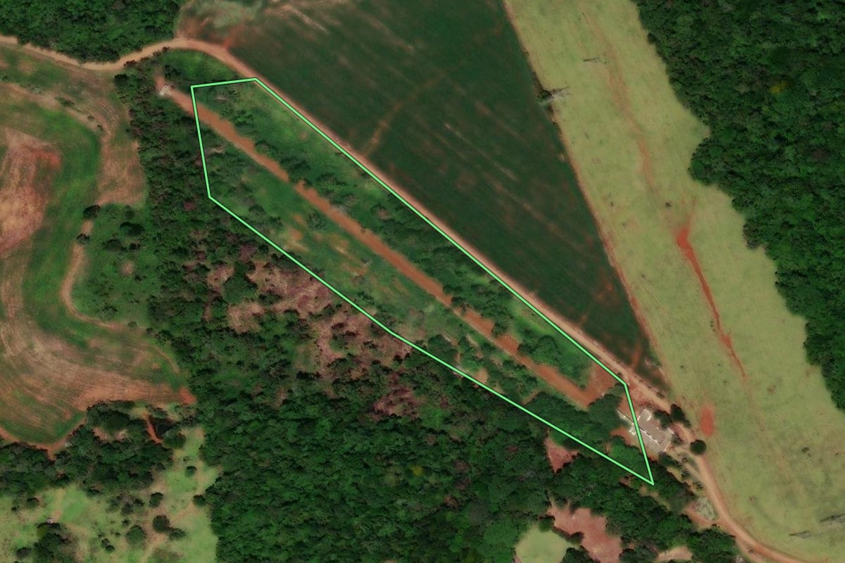 Imagem de satélite do imóvel rural em Três Barras do Paraná (PR), com o contorno declarado no CAR desenhado por cima.