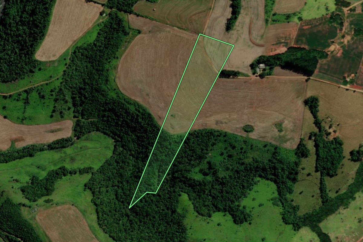 Imagem de satélite do imóvel rural em Três Barras do Paraná (PR), com o contorno declarado no CAR desenhado por cima.