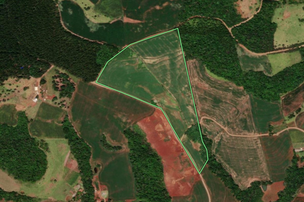 Imagem de satélite do imóvel rural em Três Barras do Paraná (PR), com o contorno declarado no CAR desenhado por cima.