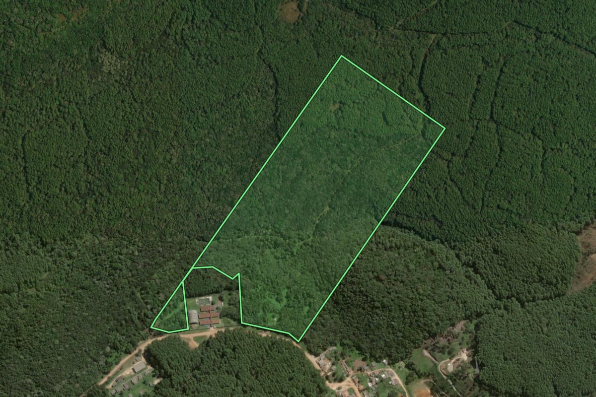 Imagem de satélite do imóvel rural em Tunas do Paraná (PR), com o contorno declarado no CAR desenhado por cima.