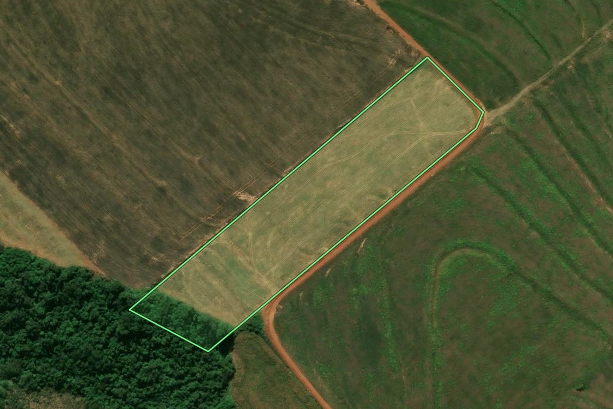 Imagem de satélite do imóvel rural em Tuneiras do Oeste (PR), com o contorno declarado no CAR desenhado por cima.