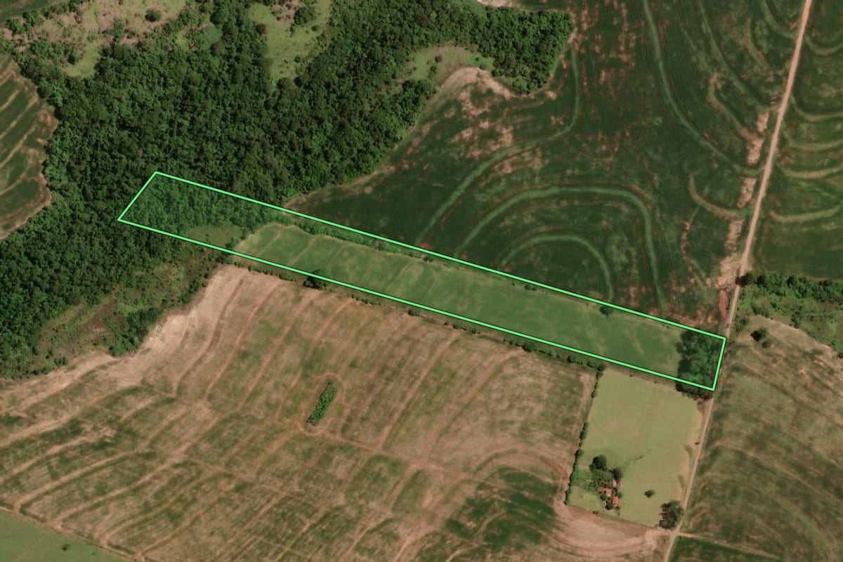Imagem de satélite do imóvel rural em Tuneiras do Oeste (PR), com o contorno declarado no CAR desenhado por cima.