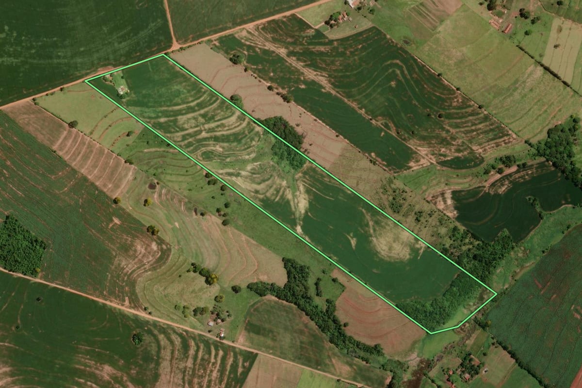 Imagem de satélite do imóvel rural em Tuneiras do Oeste (PR), com o contorno declarado no CAR desenhado por cima.