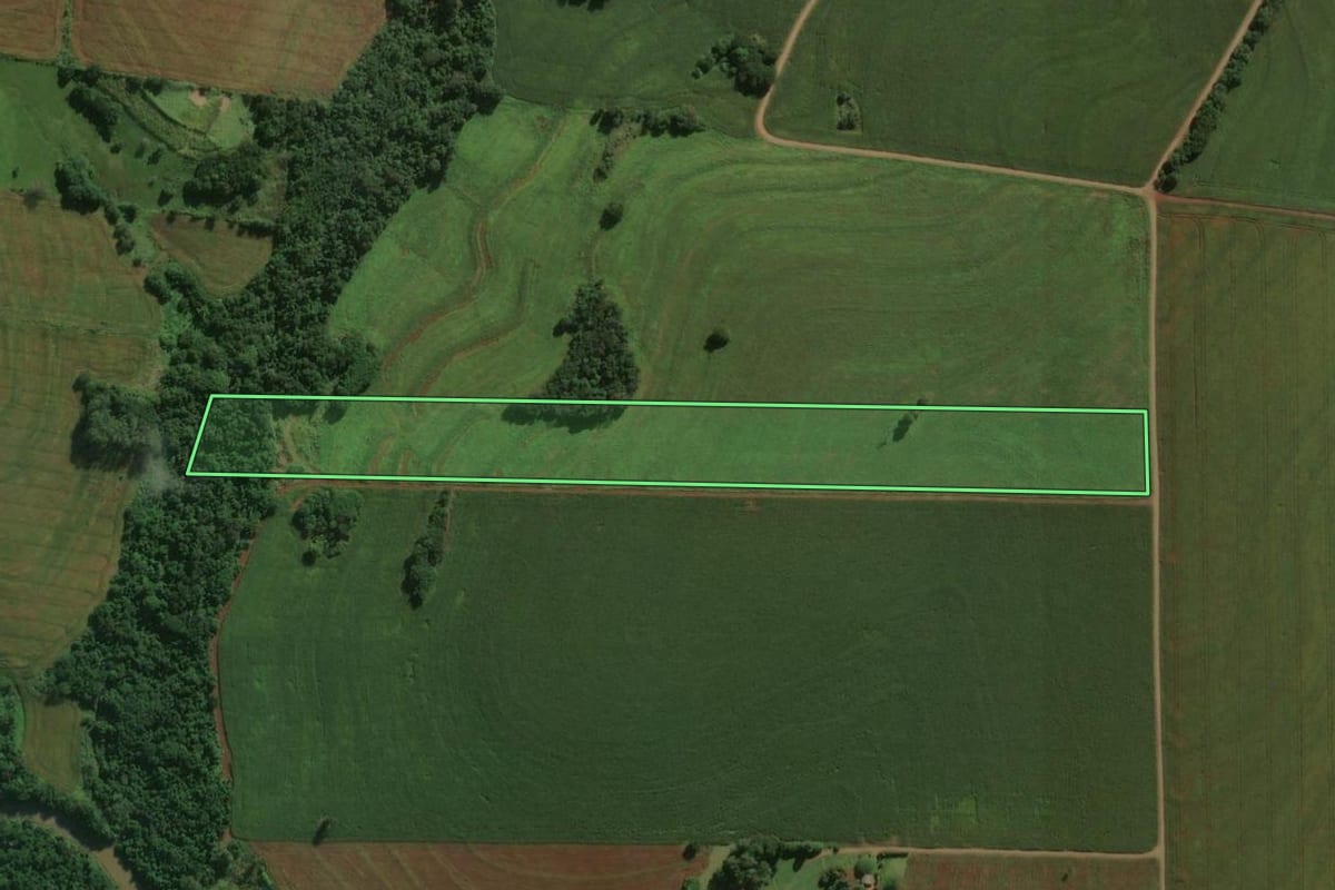 Imagem de satélite do imóvel rural em Tuneiras do Oeste (PR), com o contorno declarado no CAR desenhado por cima.